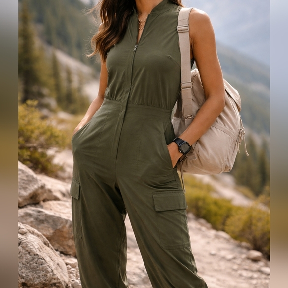 Athleta Pants - Athleta Brooklyn Utility Jumpsuit Olive Green Size 4 Cargo Travel Athleisure